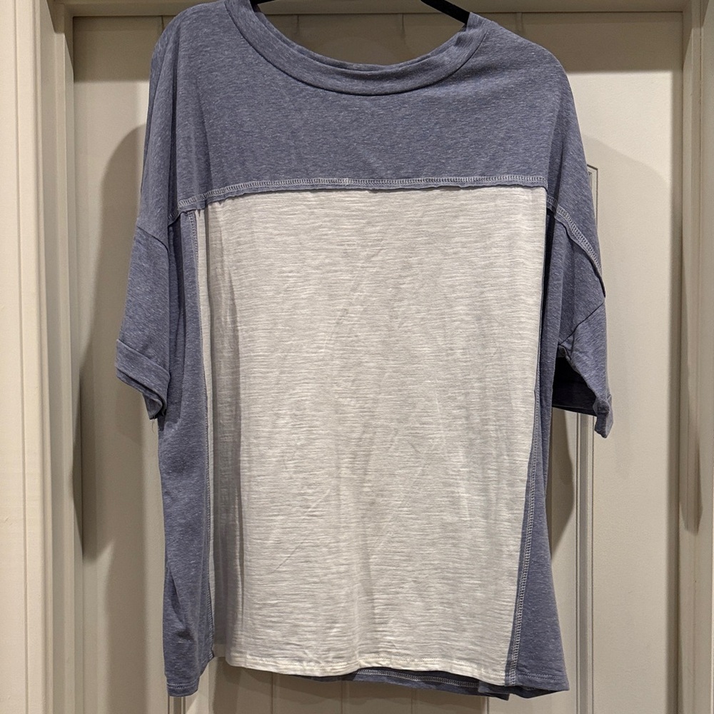 Blue and White Colorblock T-Shirt